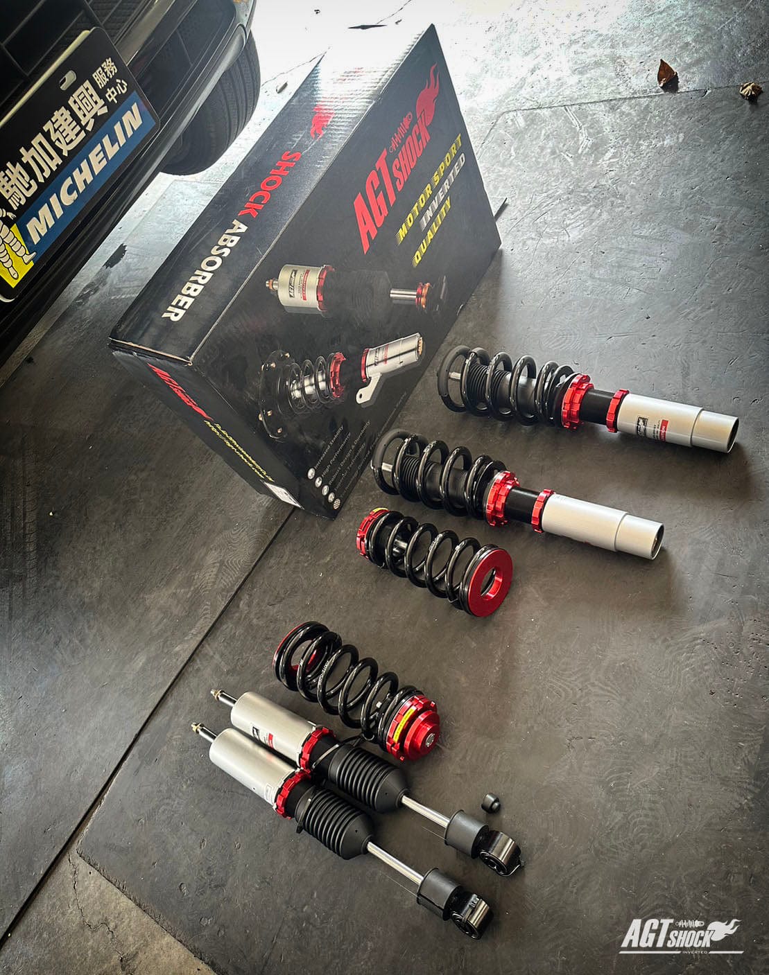 Kies-Motorsports AGT Shock AGT Shock 2014+ 95B MACAN Front Inverted Fork/Rear Flip-Front Spring Rate: 12K210 Rear Spring Rate: 7K210