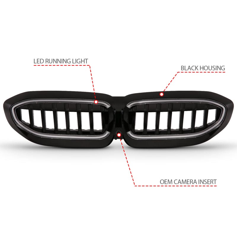 Kies-Motorsports ANZO Anzo 19-22 BMW 3 Series Black Housing Full LED Front Grille w/ Initiation & Running Light