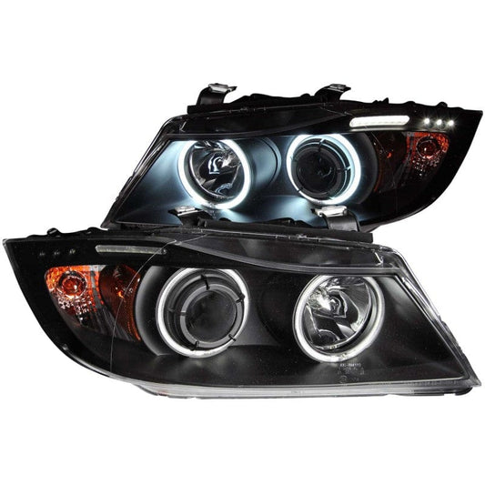 Kies-Motorsports ANZO ANZO 2006-2008 BMW 3 Series E90-E91 Projector Headlights w/ Halo w/ LED Bar Black (CCFL)