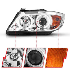 Kies-Motorsports ANZO ANZO 2006-2008 BMW 3 Series E90-E91 Projector Headlights w/ Halo w/ LED Bar Chrome (CCFL)