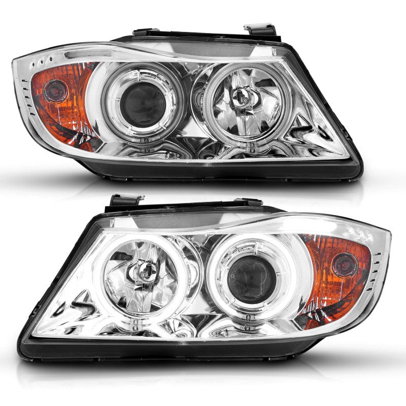 Kies-Motorsports ANZO ANZO 2006-2008 BMW 3 Series E90-E91 Projector Headlights w/ Halo w/ LED Bar Chrome (CCFL)
