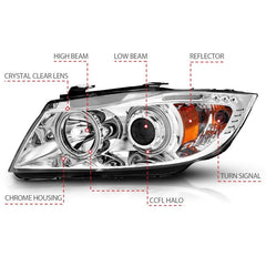 Kies-Motorsports ANZO ANZO 2006-2008 BMW 3 Series E90-E91 Projector Headlights w/ Halo w/ LED Bar Chrome (CCFL)