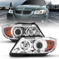 Kies-Motorsports ANZO ANZO 2006-2008 BMW 3 Series E90-E91 Projector Headlights w/ Halo w/ LED Bar Chrome (CCFL)