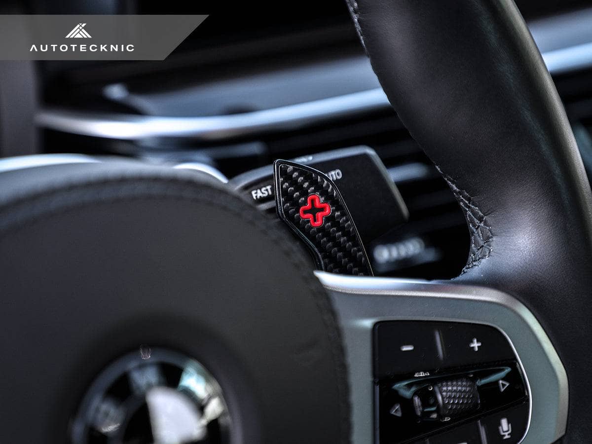 Kies-Motorsports AutoTecknic USA AutoTecknic Carbon Fiber Pole Position Shift Paddles - G05 X5 G05 X5 / Red Shift Indicators & Grip / Gloss Carbon Finish