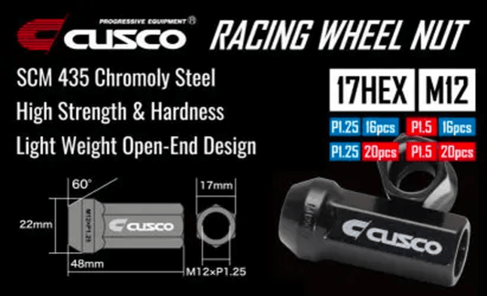 Kies-Motorsports Cusco Cusco Universal Wheel Lug Nut Set M12 x P1.5mm - Black (16pcs)