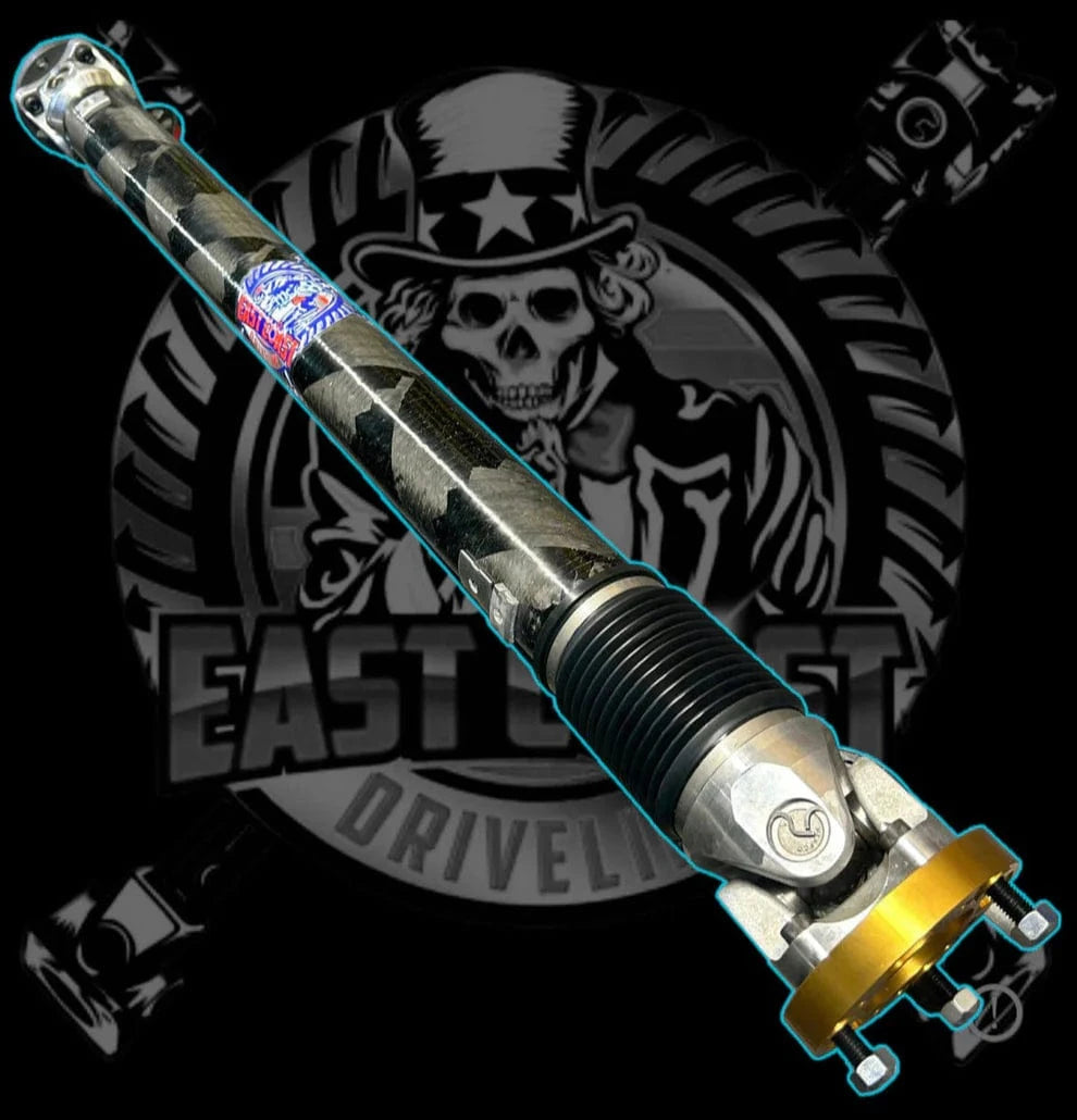 Kies-Motorsports East Coast Driveline 2020-2023 BMW M8 Automatic AWD Gran Coupe 4.4L V8 HD 1 Piece Carbon Fiber or Aluminum Driveshaft. BMW OEM 26-11-8-089-857 / 26118089857