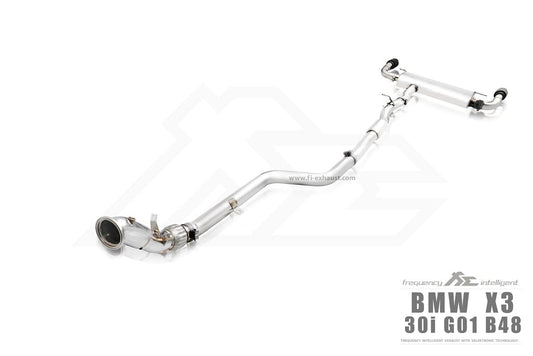 Kies-Motorsports Fi Exhaust BMW Fi Exhaust G01 X3 30i |B48|2019-2022 Front Pipe + Mid Pipe + Valvetronic Muffler + Dual Silver Tips (Retains OEM Valve Settings - No Remote)