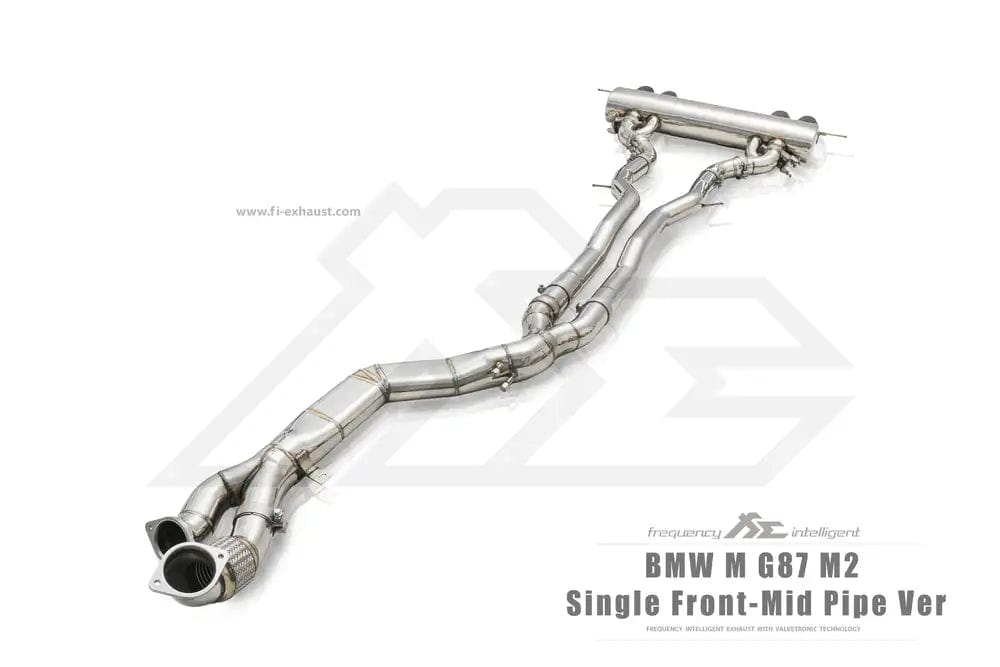 Kies-Motorsports Fi Exhaust BMW Fi Exhaust G87 M2 Single Front-Mid Pipe Ver |S58|2022+Single Front-Mid Pipe + Valvetronic Muffler + Quad Silver Tips (Retains OEM Valve Settings - No Remote)