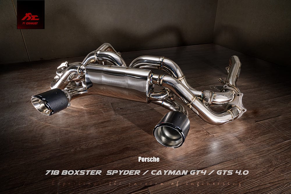 Kies-Motorsports Fi Exhaust Porsche 718 Cayman GT4 / Spyder|4.0 L MDG NA flat-6|2020 +Valvetronic Muffler + Dual Silver Tips (Retains OEM Valve Settings - No Remote) (Before 2020.2)