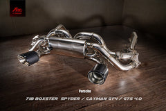 Kies-Motorsports Fi Exhaust Porsche 718 Cayman GT4 / Spyder|4.0 L MDG NA flat-6|2020 +Valvetronic Muffler + Dual Silver Tips (Retains OEM Valve Settings - No Remote) (Before 2020.2)