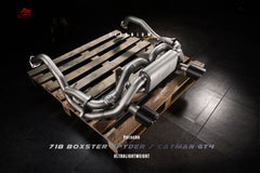 Kies-Motorsports Fi Exhaust Porsche 718 Cayman GT4 / Spyder Titanium|4.0 L MDG NA flat-6|2020 +Valvetronic Muffler (Titanium) + Dual Silver Tips (Stainless) (Retains OEM Valve Settings - No Remote) (Before 2020.2)