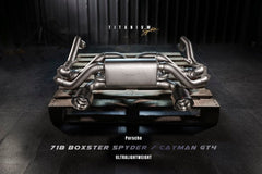 Kies-Motorsports Fi Exhaust Porsche 718 Cayman GT4 / Spyder Titanium|4.0 L MDG NA flat-6|2020 +Valvetronic Muffler (Titanium) + Dual Silver Tips (Stainless) (Retains OEM Valve Settings - No Remote) (Before 2020.2)