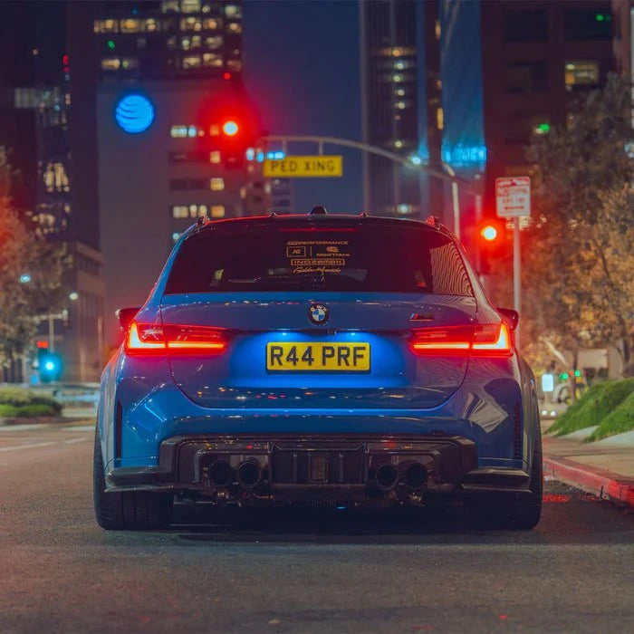 Kies-Motorsports R44 Performance MHC+ BMW M3/M4 DF1 LED Rear Diffuser In Gloss Pre Preg Carbon Fibre (G80/G81/G82/G83)