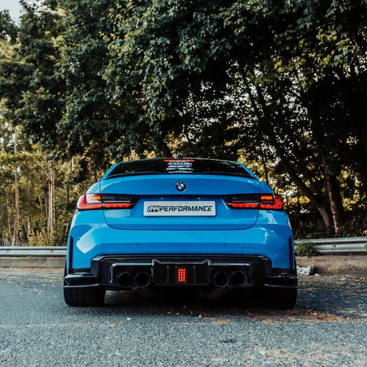 Kies-Motorsports R44 Performance MHC+ BMW M3/M4 DF1 LED Rear Diffuser In Gloss Pre Preg Carbon Fibre (G80/G81/G82/G83)