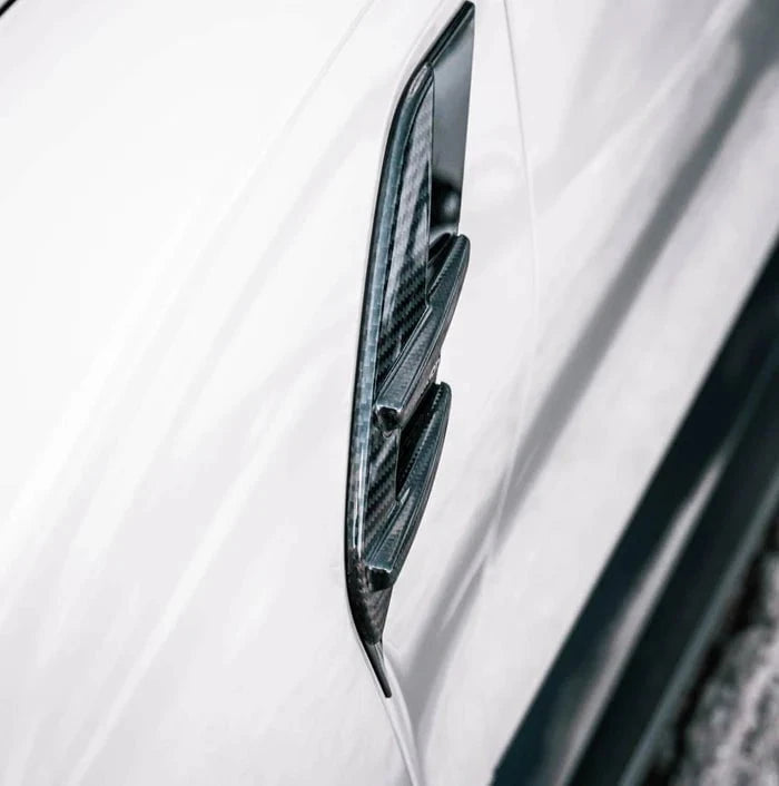 Kies-Motorsports R44 Performance MHC+ BMW M3 Side Fender Badge Covers In Gloss Pre Preg Carbon Fibre (G80/G81)