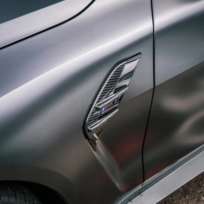 Kies-Motorsports R44 Performance MHC+ BMW M4 Side Fender Badge Covers In Gloss Pre Preg Carbon Fibre (G82/G83)