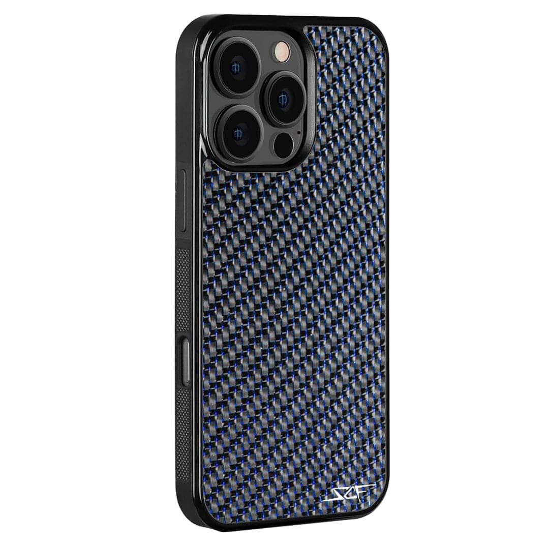 Kies-Motorsports Simply Carbon Fiber iPhone | Blue Lace Carbon Fiber Case | CLASSIC Series iPhone 16 Pro Max