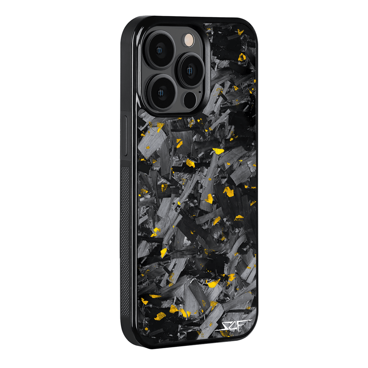 Kies-Motorsports Simply Carbon Fiber iPhone | Gold Flake Forged Chunk Carbon Fiber Case | CLASSIC Series iPhone 15 Pro Max