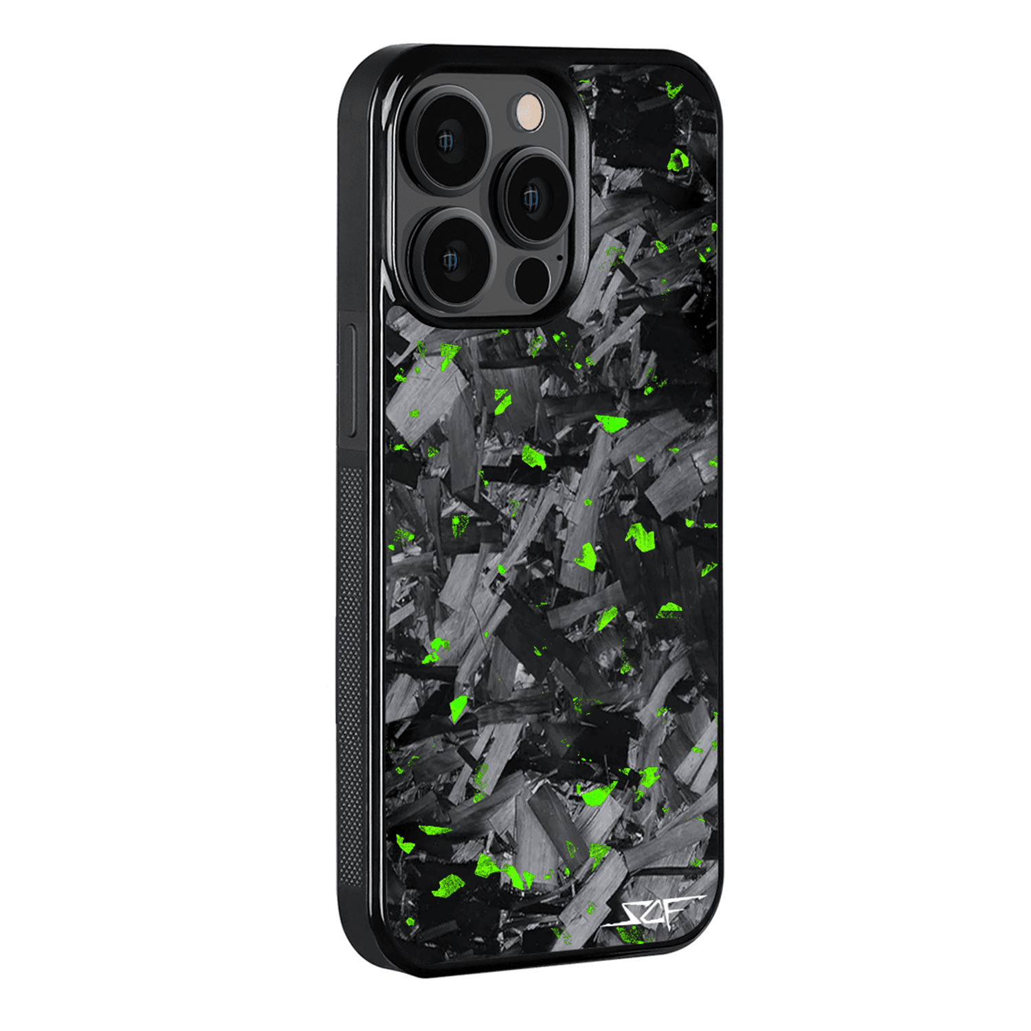 Kies-Motorsports Simply Carbon Fiber iPhone | Green Flake Forged Chunk Carbon Fiber Case | CLASSIC Series iPhone 15 Pro Max