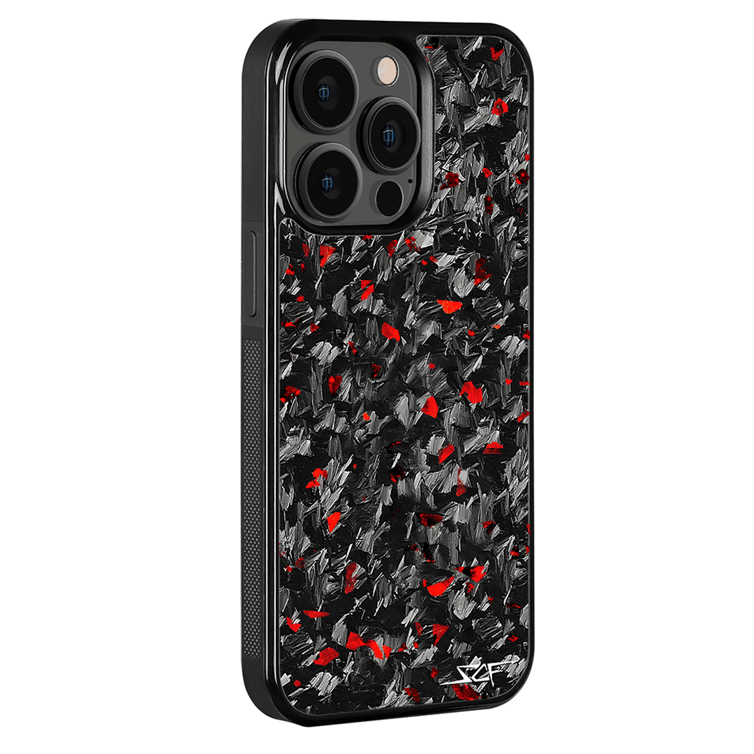 Kies-Motorsports Simply Carbon Fiber iPhone | Red Flake Forged Carbon Fiber Case | CLASSIC Series iPhone 15 Pro Max