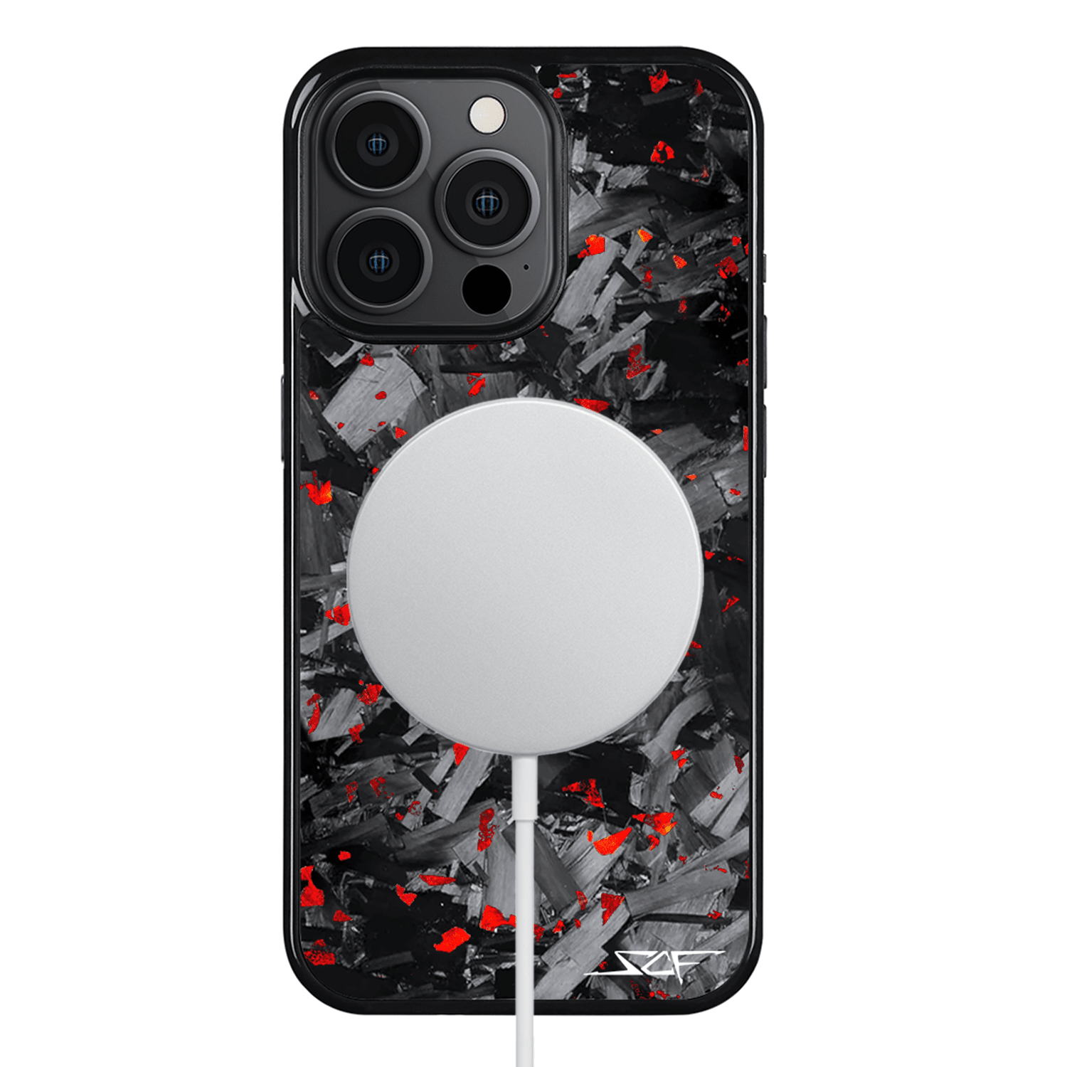 Kies-Motorsports Simply Carbon Fiber iPhone | Red Flake Forged Chunk Carbon Fiber Case | CLASSIC Series