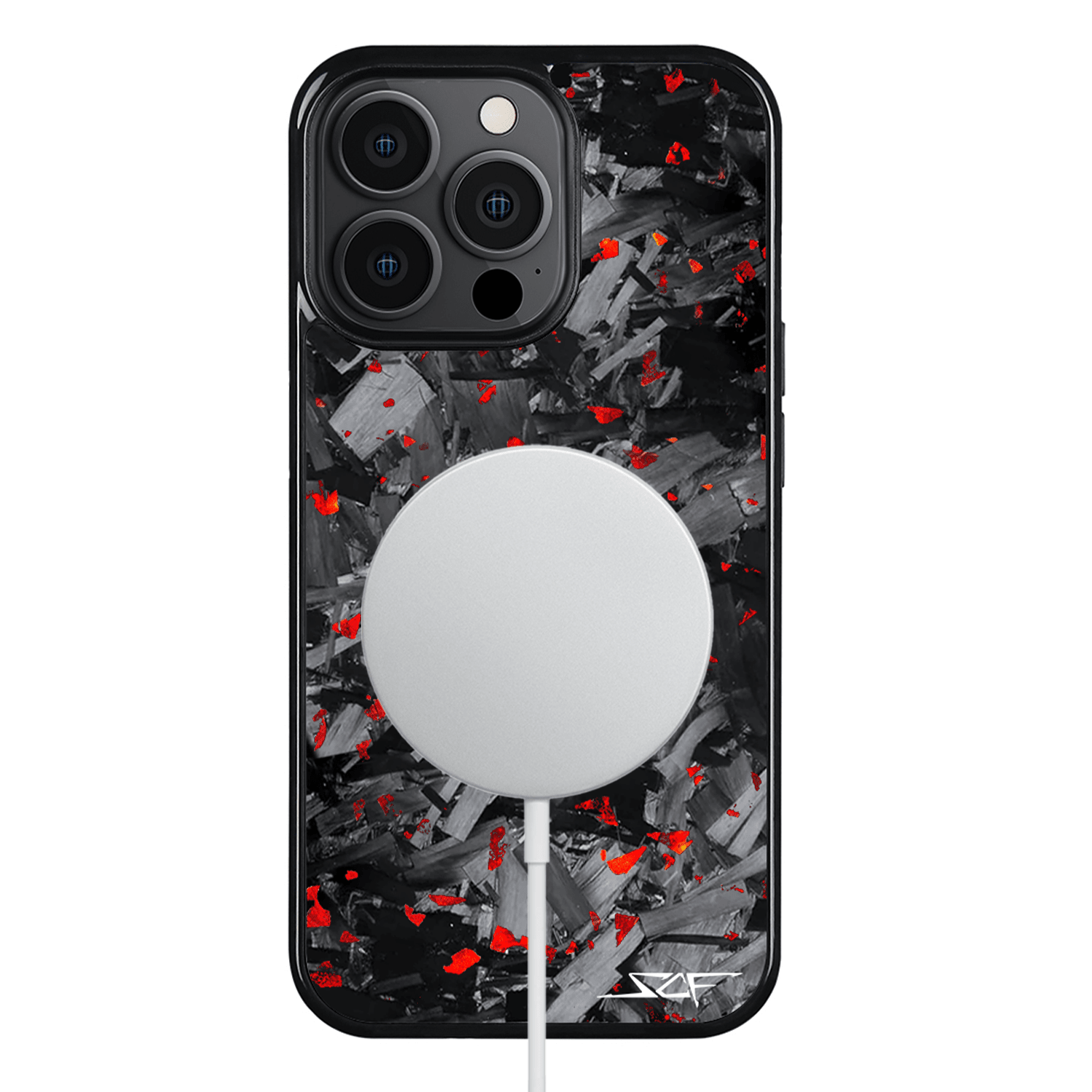 Kies-Motorsports Simply Carbon Fiber iPhone | Red Flake Forged Chunk Carbon Fiber Case | CLASSIC Series