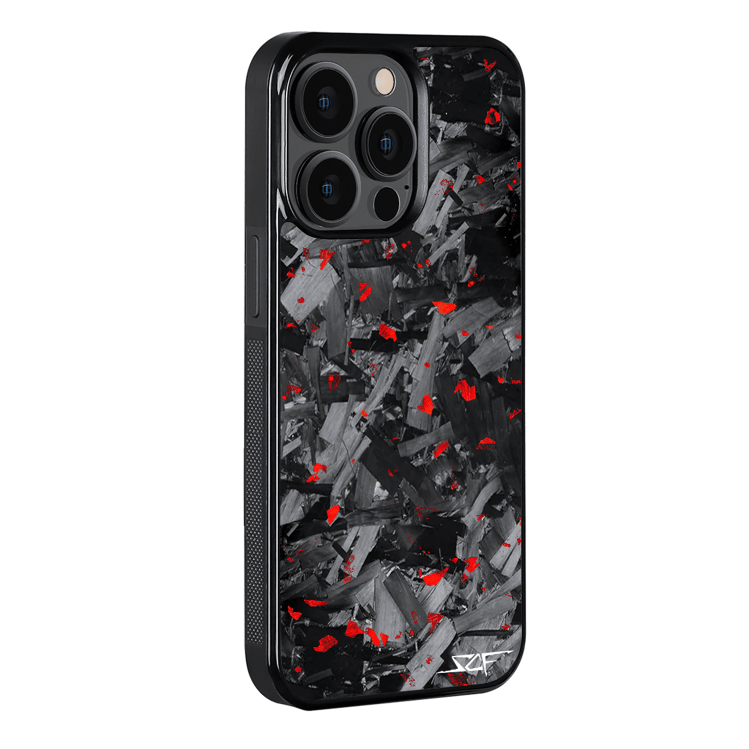 Kies-Motorsports Simply Carbon Fiber iPhone | Red Flake Forged Chunk Carbon Fiber Case | CLASSIC Series iPhone 15 Pro Max