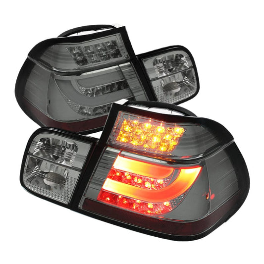 Kies-Motorsports SPYDER Spyder BMW E46 3-Series 99-01 4Dr Light Bar Style LED Tail Lights Smoke ALT-YD-BE4699-4D-LBLED-SM