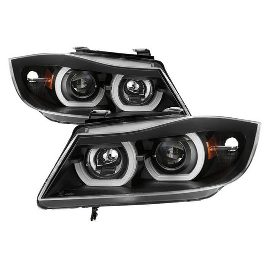 Kies-Motorsports SPYDER xTune 06-08 BMW 3-Series E90 4dr Projector Headlights - Halogen - DRL - Black (PRO-JH-BE9006-FL-BK)
