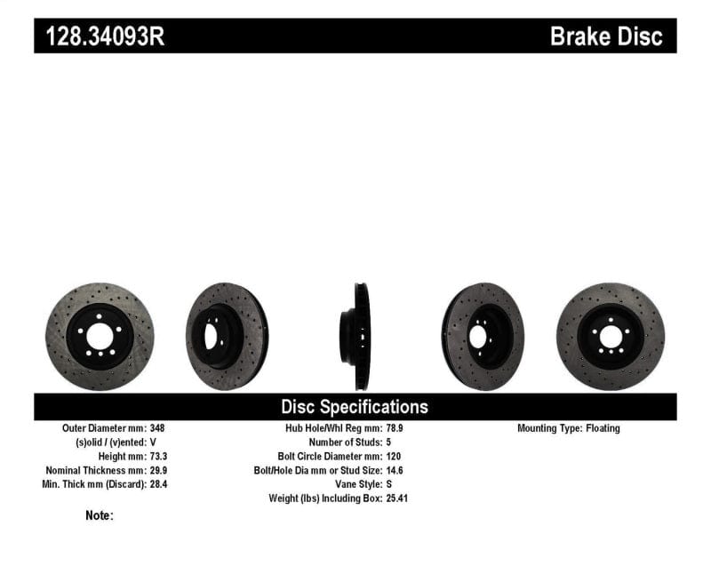 Kies-Motorsports Stoptech StopTech 07-10 BMW 335i Cross Drilled Right Front Rotor