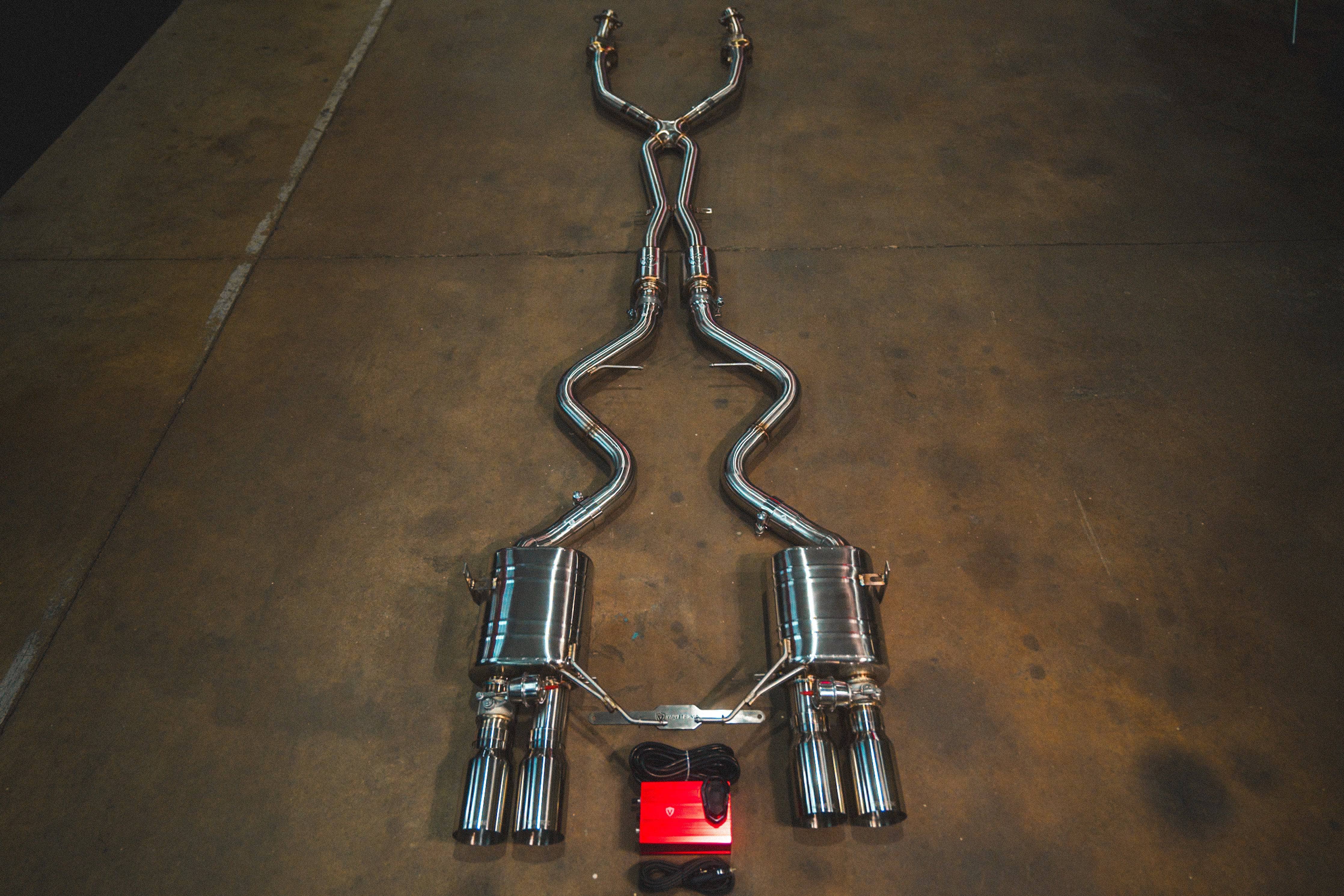 Kies-Motorsports Valvetronic Designs BMW E9x M3 Valved Sport Exhaust System (V2) '+ SPORT Euro 6 Catted 200 Cell MIDPIPE (Dual Resonated) / (4) BRUSHED STEEL (3.5" OUTLET)