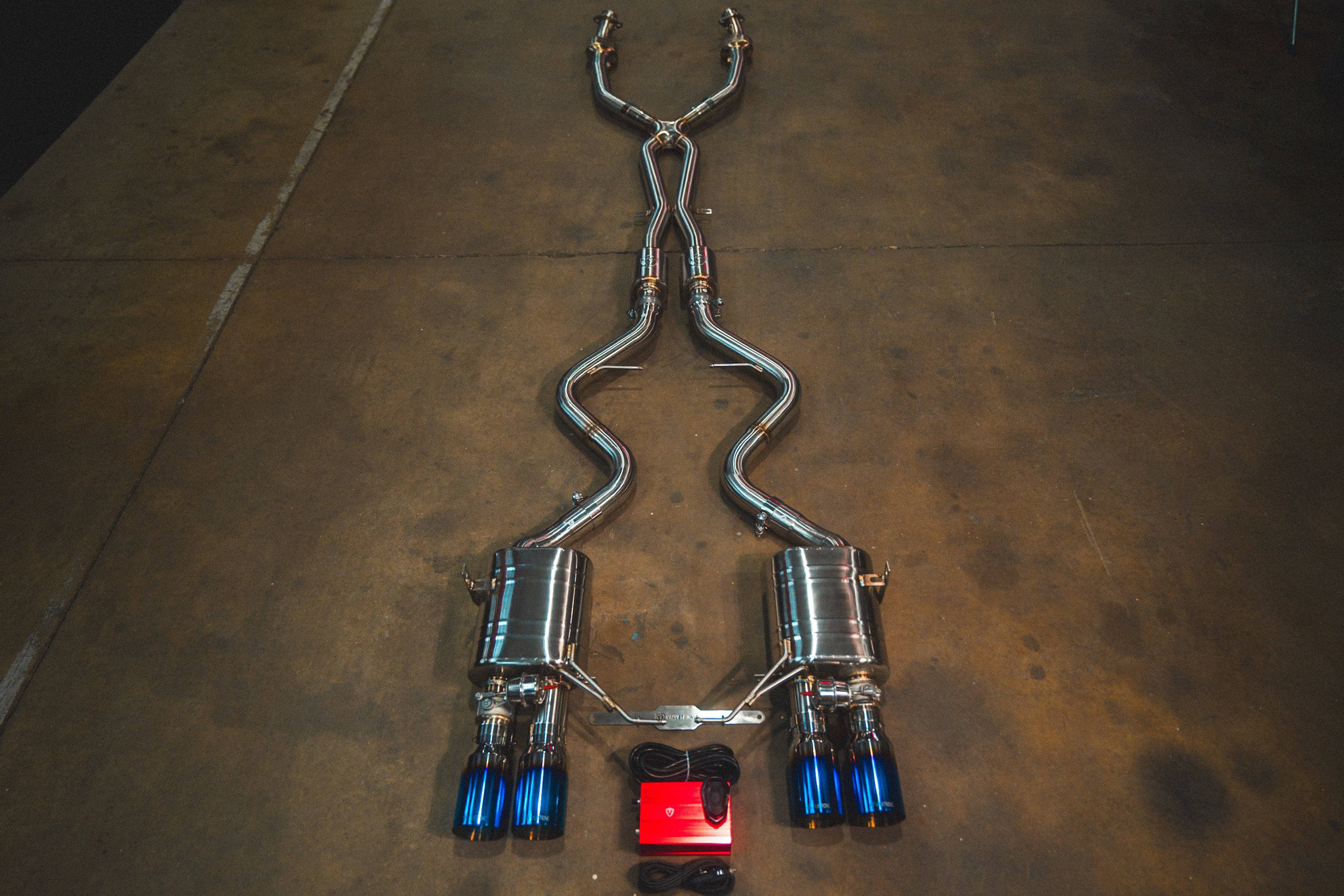 Kies-Motorsports Valvetronic Designs BMW E9x M3 Valved Sport Exhaust System (V2) '+ SPORT Euro 6 Catted 200 Cell MIDPIPE (Dual Resonated) / (4) BURNT (3.5" OUTLET)