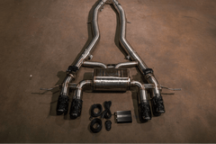 Kies-Motorsports Valvetronic Designs BMW G8x M3 / M4 Valved Sport Exhaust System AXLEBACK / BRUSHED T304 STAINLESS STEEL / (4) FORGED CARBON FIBER (3.5 OUTLET)