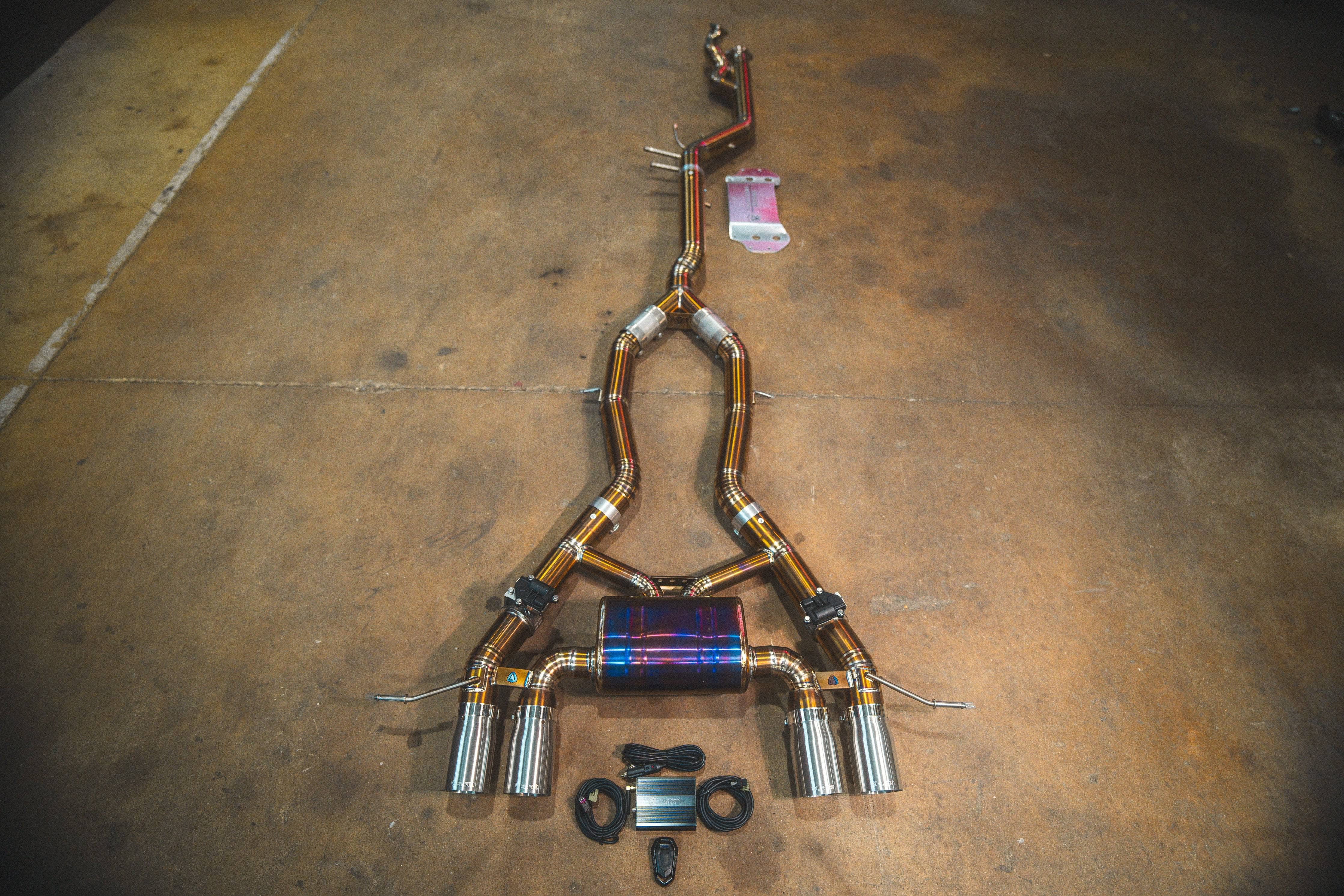 Kies-Motorsports Valvetronic Designs BMW G8x M3 / M4 Valved Sport Exhaust System FULL SYSTEM EQUAL LENGTH (CATBACK) / GRADE 5 TITANIUM / (4) BRUSHED STEEL (3.5 OUTLET)