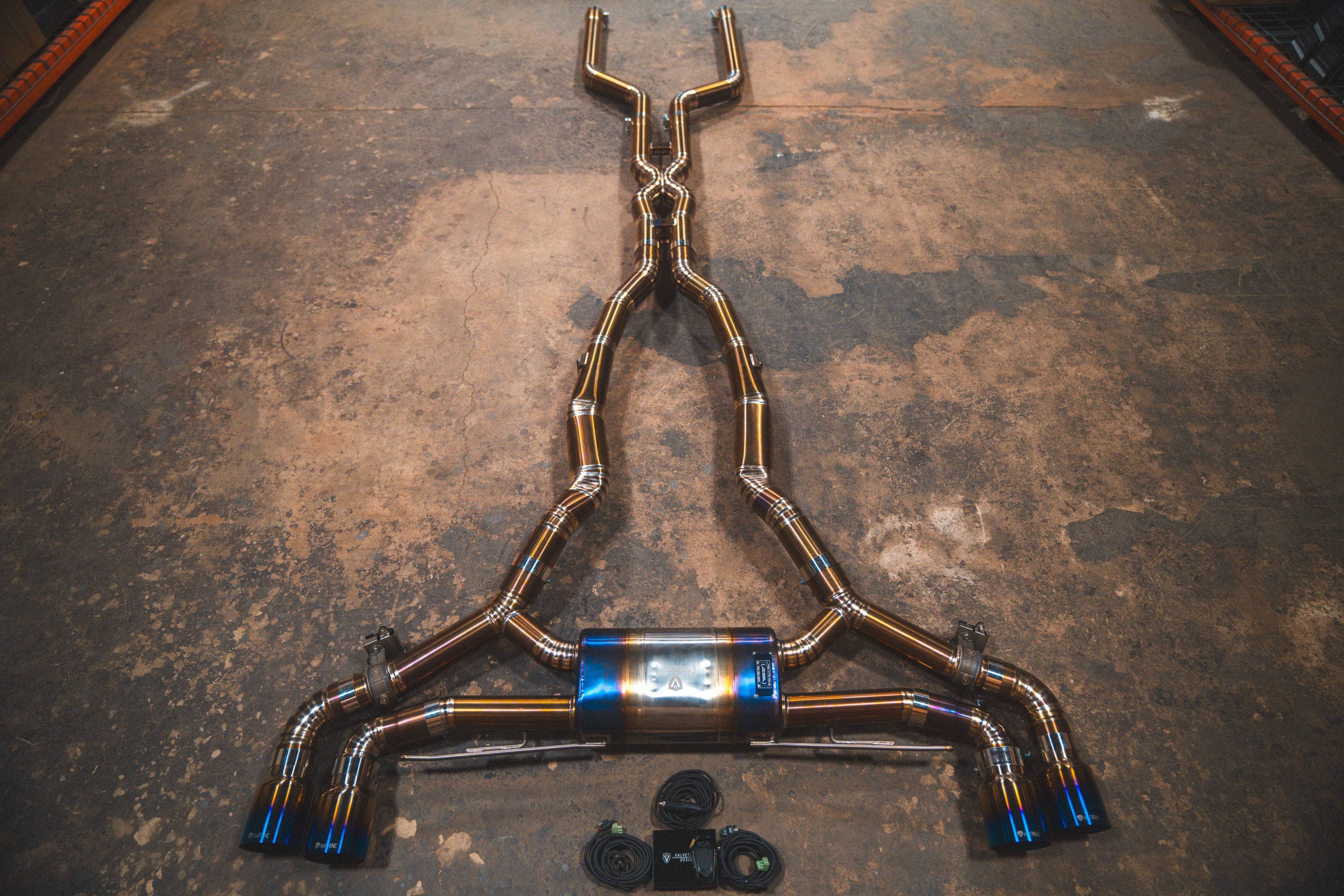 Kies-Motorsports Valvetronic Designs BMW X5M / X6M F95 / F96 VALVED SPORT EXHAUST SYSTEM GRADE 5 TITANIUM / (4) Brushed Steel (3.5 Inch Outlet)