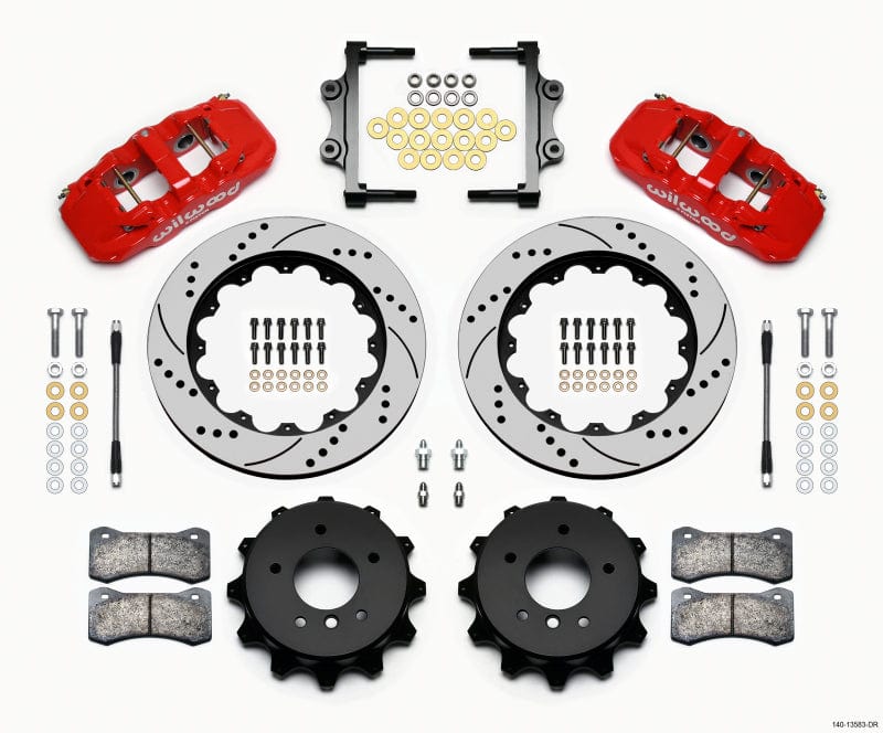 Kies-Motorsports Wilwood Wilwood AERO4 Rear Kit 14.00 Drilled Red 2007-2011 BMW E90 Series w/Lines
