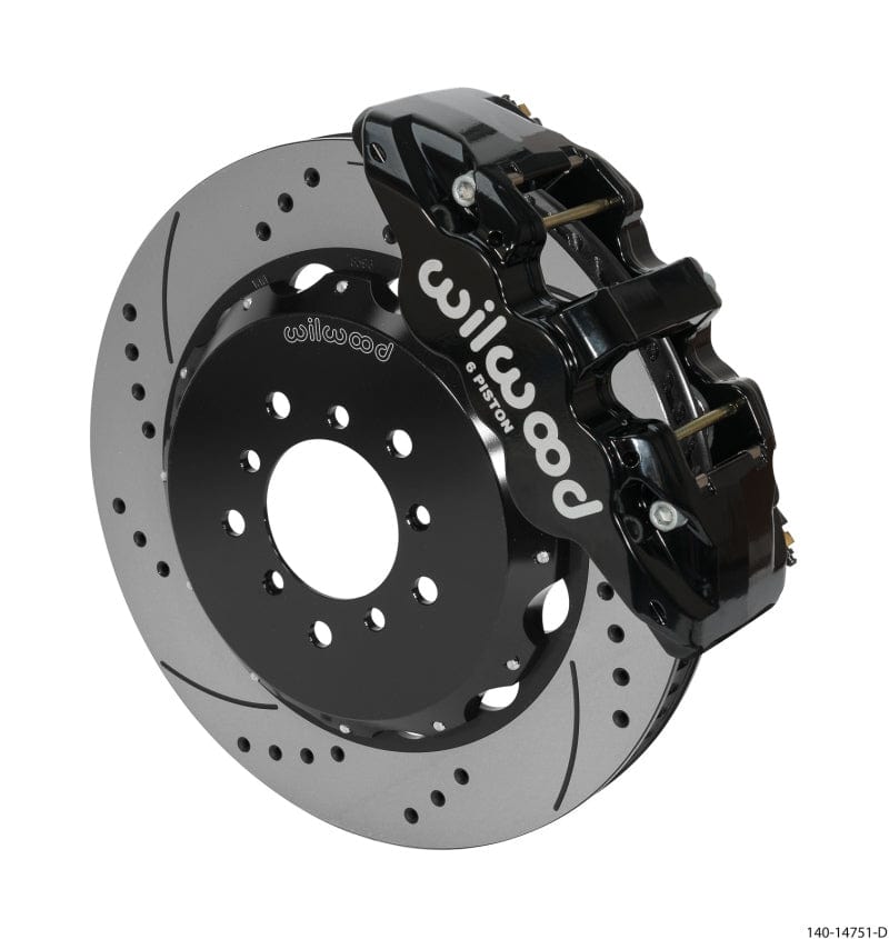 Kies-Motorsports Wilwood Wilwood AERO6 Front Hat Kit 14.00 Drilled Black 00-06 BMW M3 E46 w/Lines