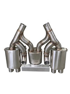 Active Autowerke BMW M3/M4 Rear Exhaust System 3 Can w valves (maad maxx) - carbon over black chrome — 2014+ M3 / M4 — 11-073CB; muffler assembly, selected tips not shown Main image
