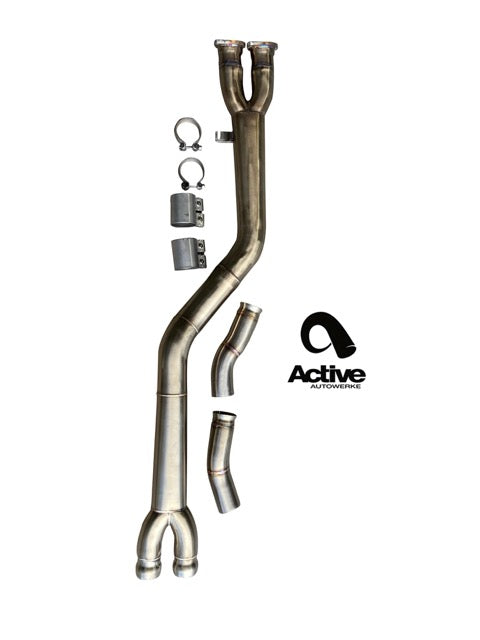 Active Autowerke BMW X3M single midpipe w exhaust dump — 2019+ X3M / X4M — 11-102D Main image