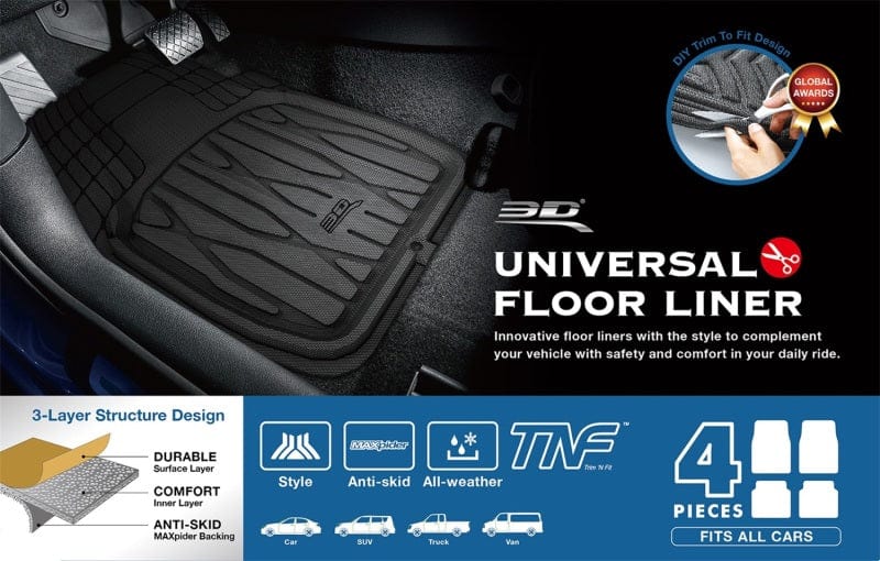 Kies-Motorsports 3D MAXpider 3D MAXpider 777-1 Universal Kagu Black Mat 4pcs (Size: L Front L 28in x W 21in Rear L 20in x 21in)