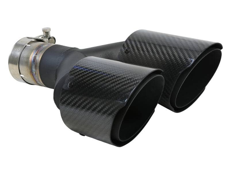 Kies-Motorsports aFe aFe Takeda 2.5in 304 Stainless Steel Clamp-on Exhaust Tip Driver side 2.5in Inlet 4in Dual-Carbon Main image