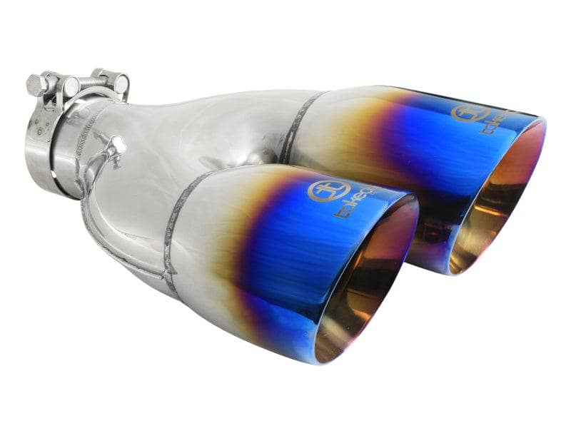 Kies-Motorsports aFe aFe Takeda 2.5in 304 Stainless Steel Clamp-on Exhaust Tip Driver Side 2.5in Inlet 4inDual-Blue Flame Main image