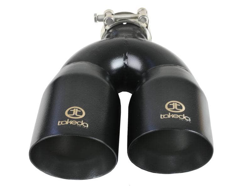 aFe Takeda 2.5in 304 Stainless Steel Clamp-on Exhaust Tip Passenger Side 2.5in Inlet 4inDual - Black Secondary image