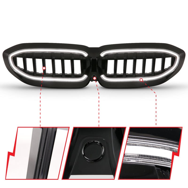 Kies-Motorsports ANZO Anzo 19-22 BMW 3 Series Black Housing Full LED Front Grille w/ Initiation & Running Light