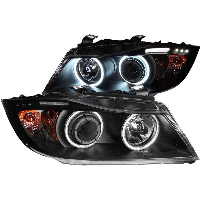 ANZO 2006-2008 BMW 3 Series E90-E91 Projector Headlights w/ Halo w/ LED Bar Black (CCFL) Secondary image