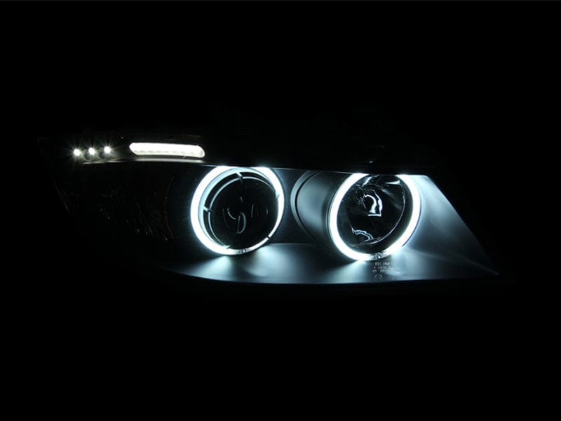 Kies-Motorsports ANZO ANZO 2006-2008 BMW 3 Series E90-E91 Projector Headlights w/ Halo w/ LED Bar Black (CCFL)
