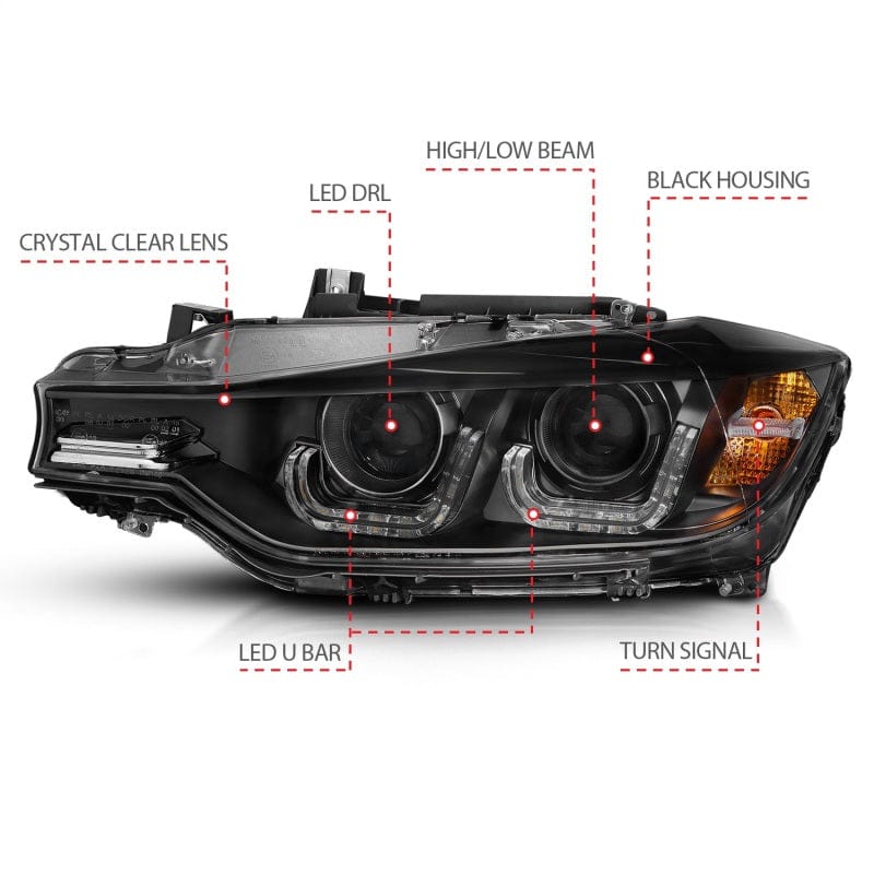 Kies-Motorsports ANZO ANZO 2012-2015 BMW 3 Series Projector Headlights w/ U-Bar Black