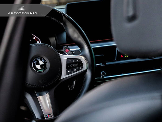 Kies-Motorsports AutoTecknic USA AutoTecknic Carbon Fiber Pole Position Shift Paddles - F90 M5 F90 M5 / Red Shift Indicators & Grip / Gloss Carbon Finish