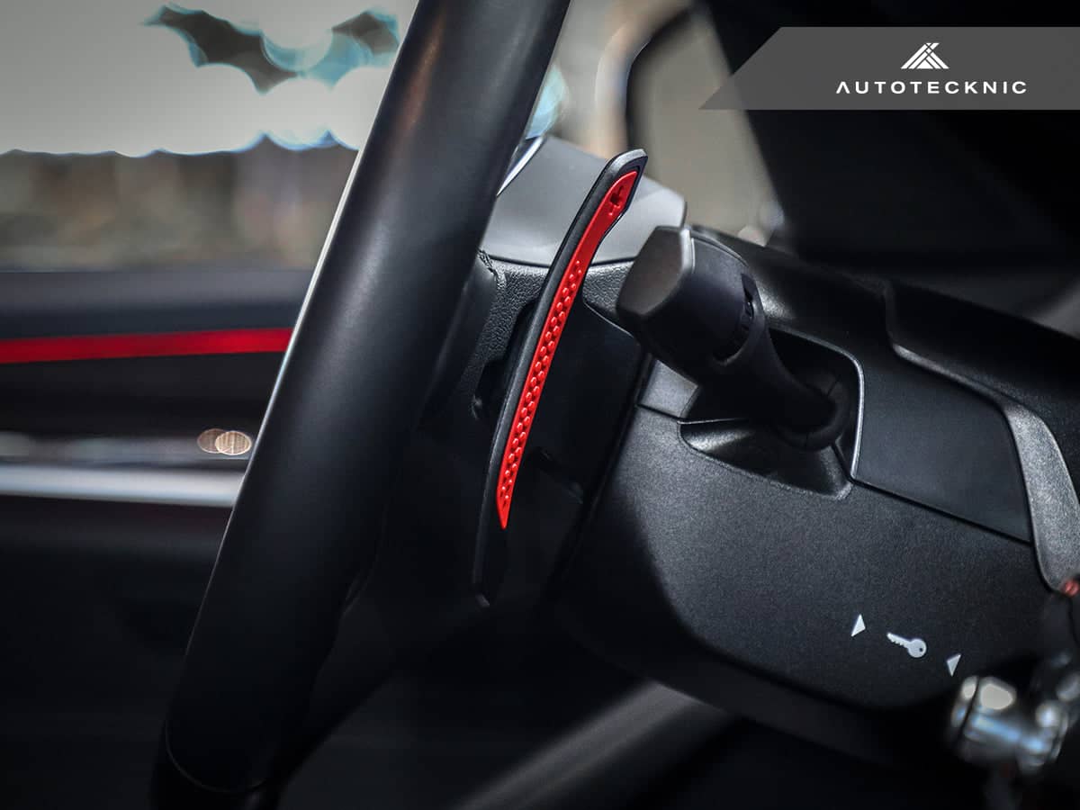 Kies-Motorsports AutoTecknic USA AutoTecknic Carbon Fiber Pole Position Shift Paddles - F95 X5M F95 X5M / Red Shift Indicators & Grip / Gloss Carbon Finish