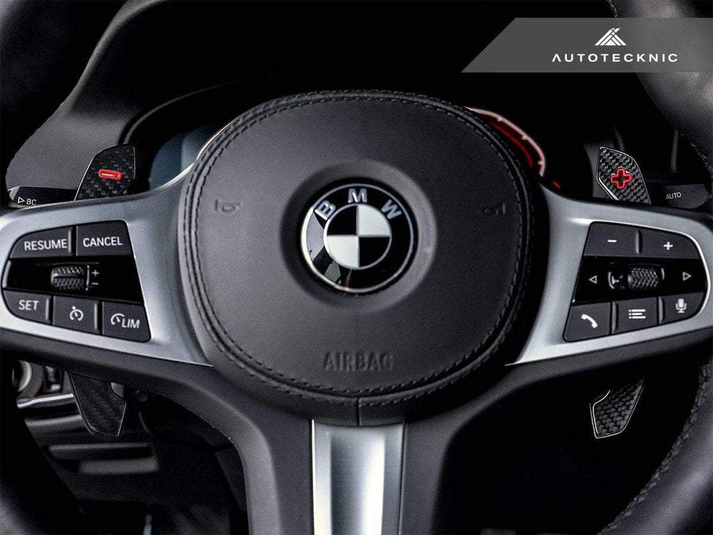 Kies-Motorsports AutoTecknic USA AutoTecknic Carbon Fiber Pole Position Shift Paddles - F97 X3M F97 X3M (Including LCI) / Red Shift Indicators & Grip / Gloss Carbon Finish